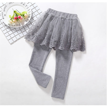 Cotton Baby Girls Leggings Lace Princess Skirt-pants Spring Autumn Children Slim Skirt Trousers for 2-7 Years Kids Clothes