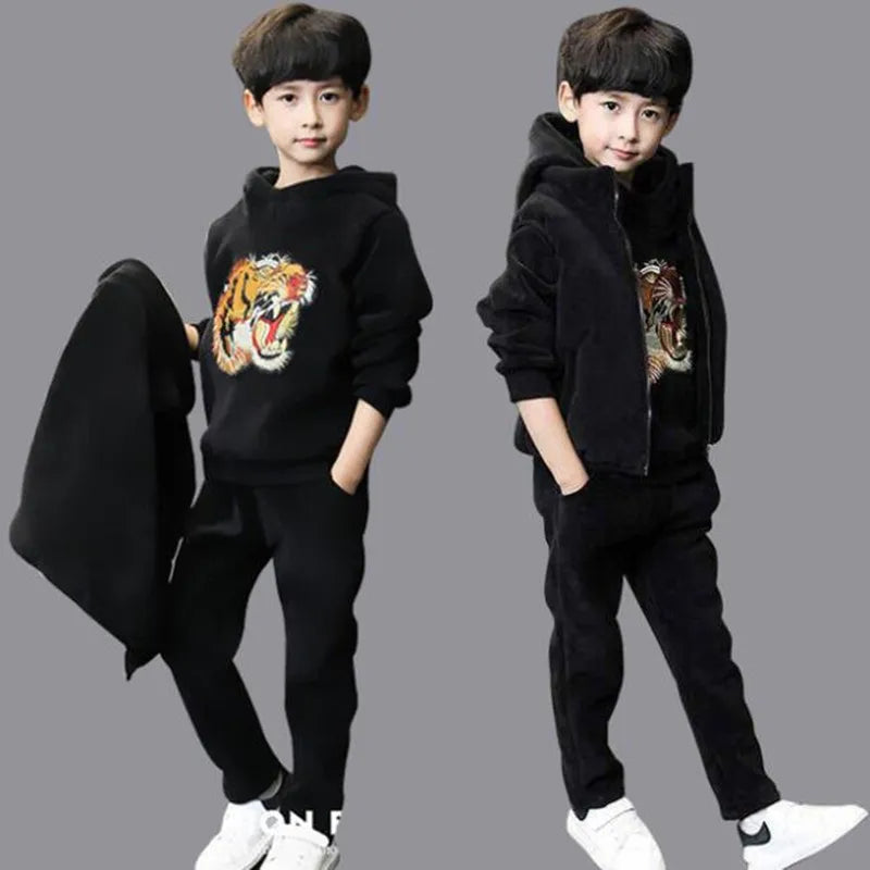 Brand Boys Warm Thicken Fleece Hoodies+Pants+Vest 3pcs Sets Girl Winter Sets Children Clothes Kids Casual Suits Christmas Outfit