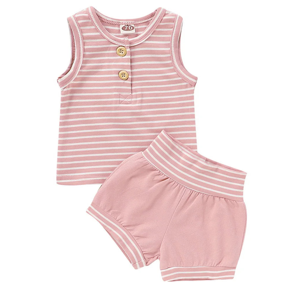 Summer Baby Shorts Set For Girls Boys Newborn Clothes 2Pcs Bottom Vest+Striped Shorts Sleeveless Toddler Boy Clothing Suit D30