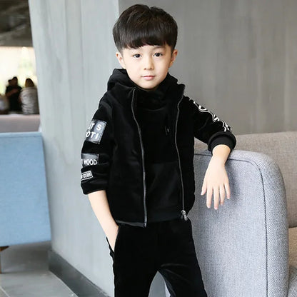 Brand Boys Warm Thicken Fleece Hoodies+Pants+Vest 3pcs Sets Girl Winter Sets Children Clothes Kids Casual Suits Christmas Outfit