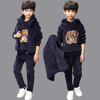 Brand Boys Warm Thicken Fleece Hoodies+Pants+Vest 3pcs Sets Girl Winter Sets Children Clothes Kids Casual Suits Christmas Outfit