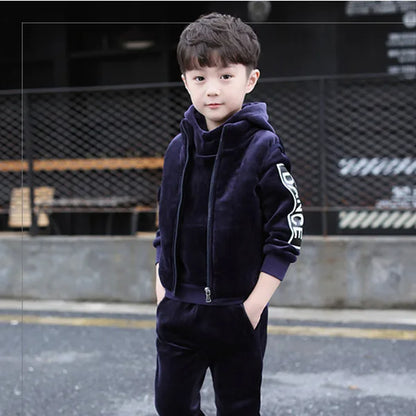 Brand Boys Warm Thicken Fleece Hoodies+Pants+Vest 3pcs Sets Girl Winter Sets Children Clothes Kids Casual Suits Christmas Outfit