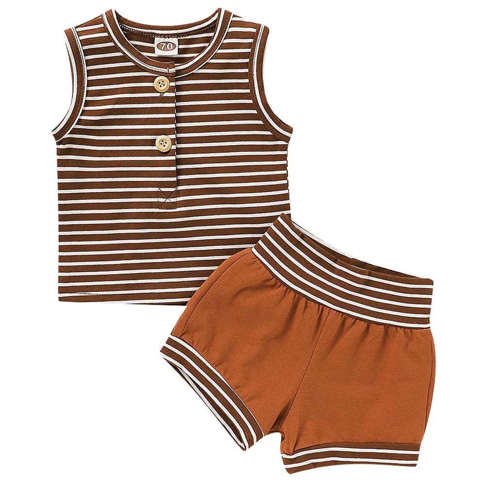 Summer Baby Shorts Set For Girls Boys Newborn Clothes 2Pcs Bottom Vest+Striped Shorts Sleeveless Toddler Boy Clothing Suit D30