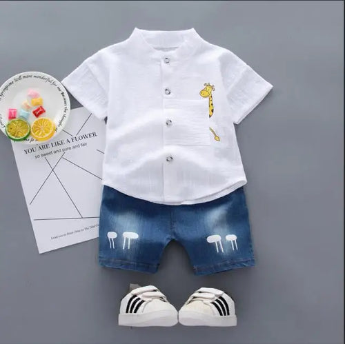 New Summer  Hot Sale Toddler Kids Baby Boys Shirt Cartoon Tops Denim