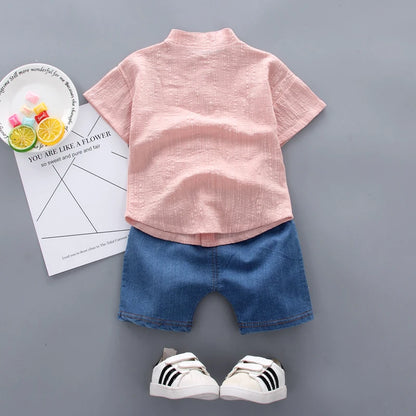 New Summer  Hot Sale Toddler Kids Baby Boys Shirt Cartoon Tops Denim