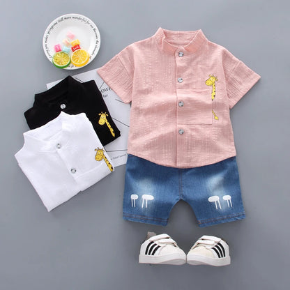 New Summer  Hot Sale Toddler Kids Baby Boys Shirt Cartoon Tops Denim