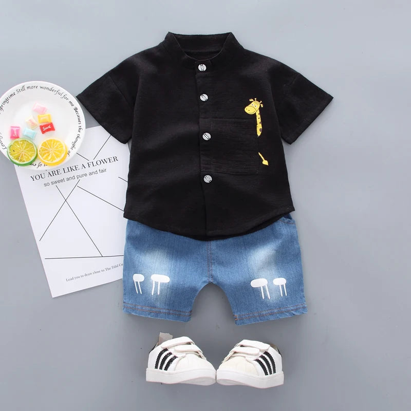 New Summer  Hot Sale Toddler Kids Baby Boys Shirt Cartoon Tops Denim