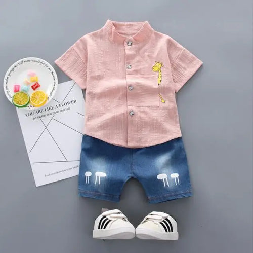 New Summer  Hot Sale Toddler Kids Baby Boys Shirt Cartoon Tops Denim