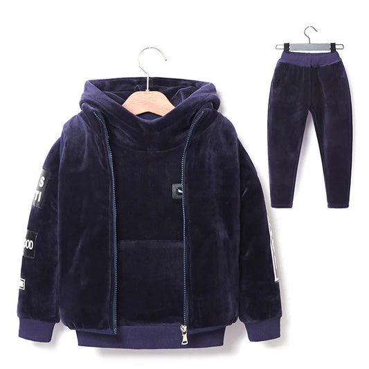 Brand Boys Warm Thicken Fleece Hoodies+Pants+Vest 3pcs Sets Girl Winter Sets Children Clothes Kids Casual Suits Christmas Outfit