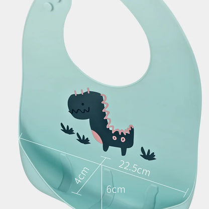 Cute Baby Bibs Waterproof Soft Silicone Cartoon Print Baby Feeding Stuff Dinosaur Kids Girl Boy Adjustable Children Bib