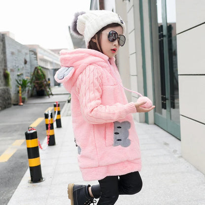 Lovely little bear Winter Girls clothing Faux Fur Fleece Coat Warm Jacket Xmas Snowsuit Outerwear Children kids Clothes parka