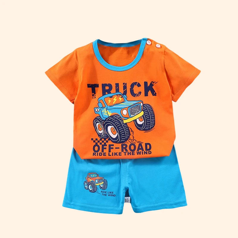 Fashion Kids Clothes Boys Girls Sets Top Shorts 2PCS 100% Cotton Soft