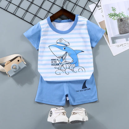 Fashion Kids Clothes Boys Girls Sets Top Shorts 2PCS 100% Cotton Soft