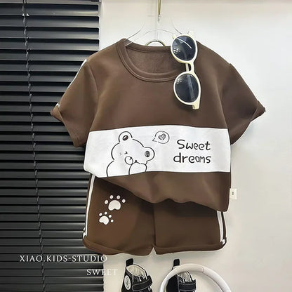 2024 New Kids Short Sleeve Suit Striped Girls Boys Set Summer Tops