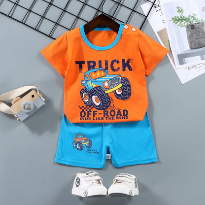 Fashion Kids Clothes Boys Girls Sets Top Shorts 2PCS 100% Cotton Soft