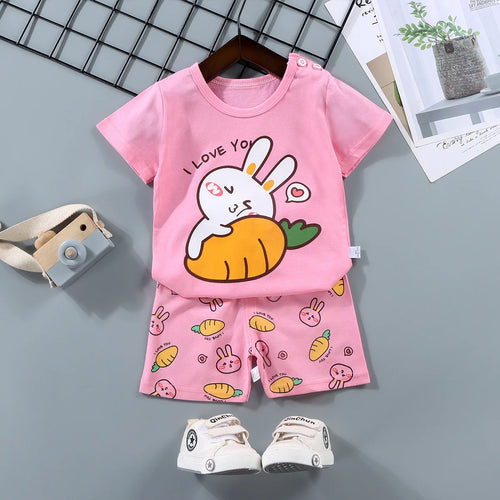 Fashion Kids Clothes Boys Girls Sets Top Shorts 2PCS 100% Cotton Soft