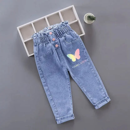 Kids Baby Girls Casual Clothes Jeans Pink Bow Trousers Toddler Infant