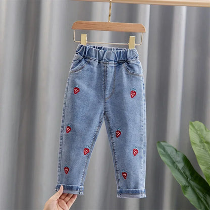 Kids Baby Girls Casual Clothes Jeans Pink Bow Trousers Toddler Infant