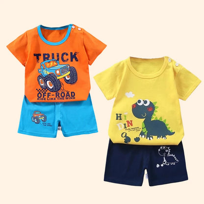 Fashion Kids Clothes Boys Girls Sets Top Shorts 2PCS 100% Cotton Soft