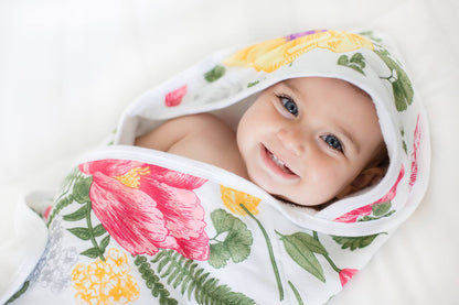 Baby Hooded Towel, Muslin-Backed, Buttery Soft Terry, Floral Print