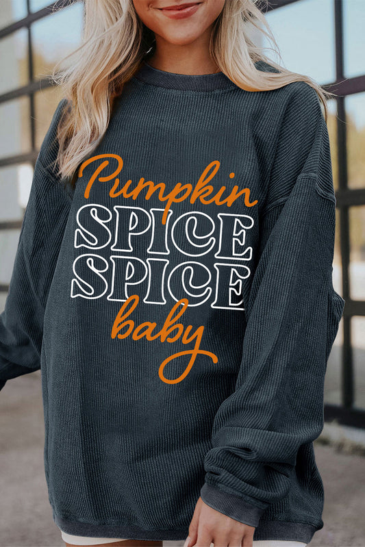 Dark Grey Textured Sweatshirt with Pumpkin Spice Baby Graphic for