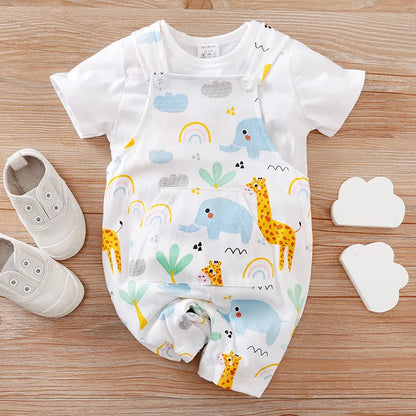 Two-piece Baby Clothes Clothing Summer Newborn Thin Baby Going Out Clothes Cartoon Strap Children's Suit