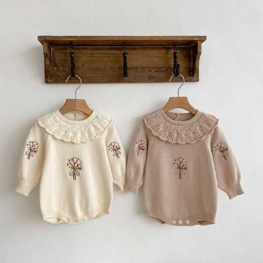 Autumn Embroidered Pattern Knitted Onesies