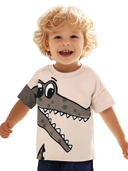 Kids’ Animals Cartoon Pattern Short Sleeves T-shirt in European and