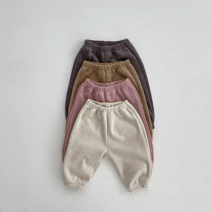 Baby Solid Color Fleece Thermal Lantern Pants In Autumn Winter