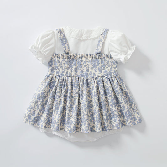 Baby Girl Short Sleeve False Little Floral Print Party Dress