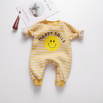 Baby 1pcs Striped & Dot Pattern Long Sleeved Romper Jumpsuit