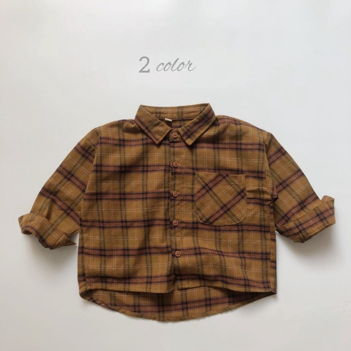 Baby Plaid Pattern Vintage Style Lapel Design Shirt