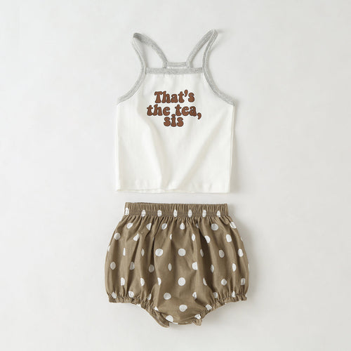 Baby Girl Slogan Pattern Sling Tops Combo Polka Dot Graphic Triangle