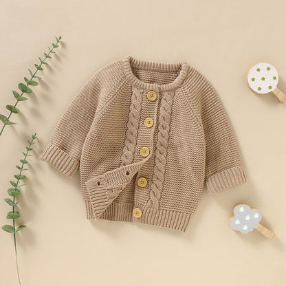 Baby Solid Color Long Sleeve Handmade Knitted Cardigan