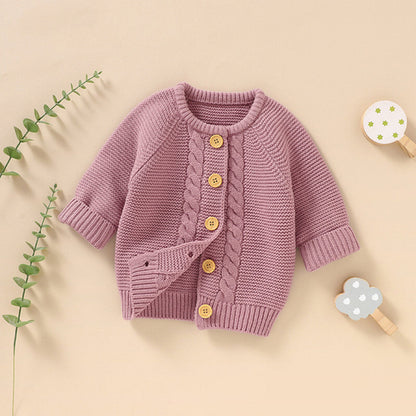 Baby Solid Color Long Sleeve Handmade Knitted Cardigan