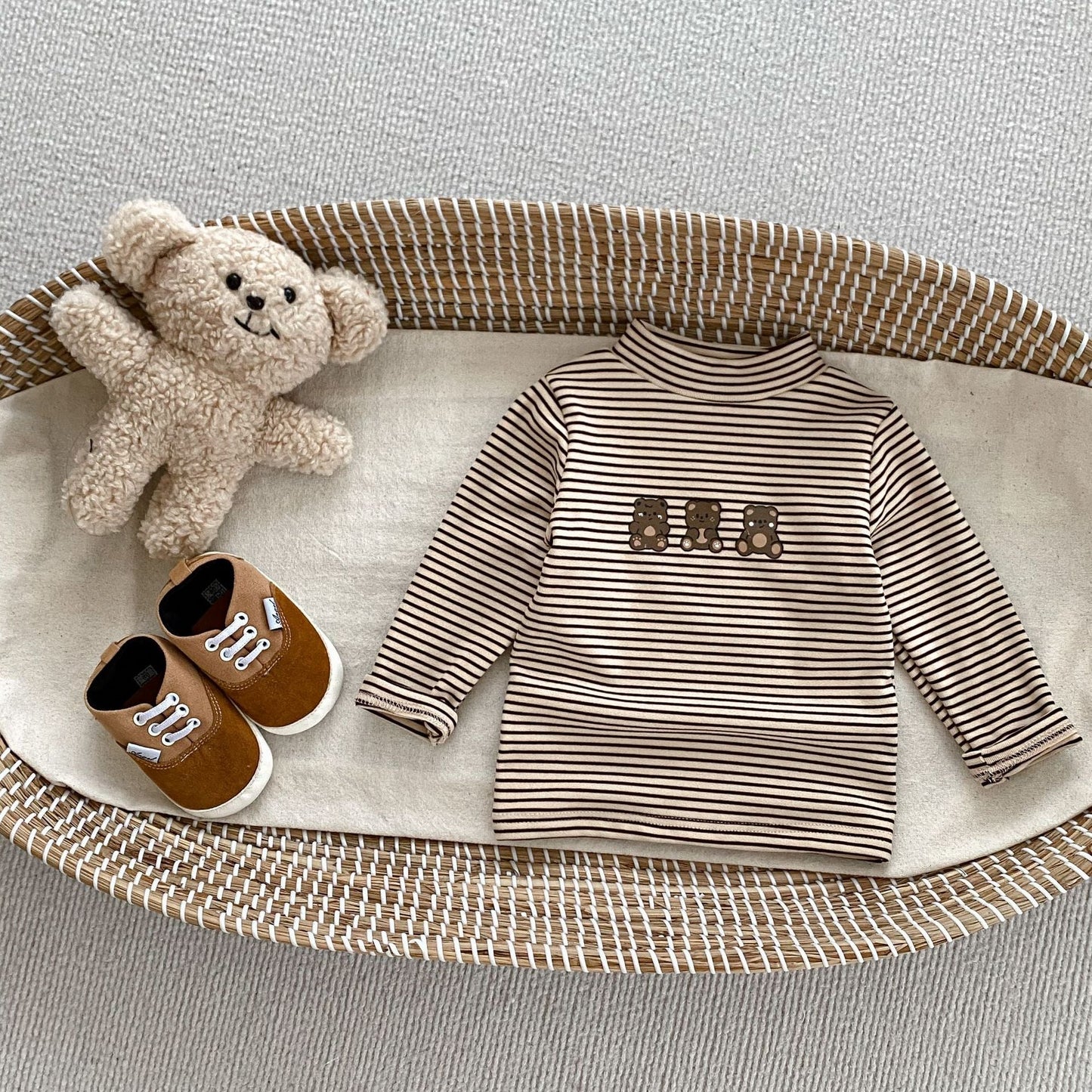 Arrival Autumn Baby Unisex Long Sleeves Striped Teddy Top Shirt and