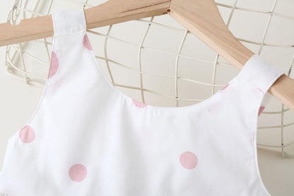 Baby Girls Polka Dot Pattern Sleeveless Round Collar Dress With Bow