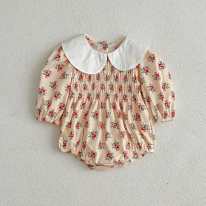 Autumn Ditsy Flower Pattern Doll Neck Onesies Dress