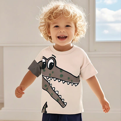 Kids’ Animals Cartoon Pattern Short Sleeves T-shirt in European and