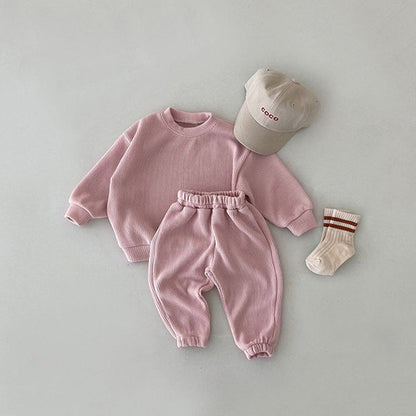 Baby Solid Color Long Sleeve Simple Style Hoodie Sets