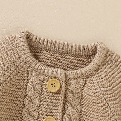 Baby Solid Color Long Sleeve Handmade Knitted Cardigan