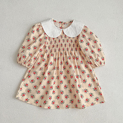 Autumn Ditsy Flower Pattern Doll Neck Onesies Dress