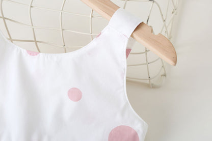 Baby Girls Polka Dot Pattern Sleeveless Round Collar Dress With Bow