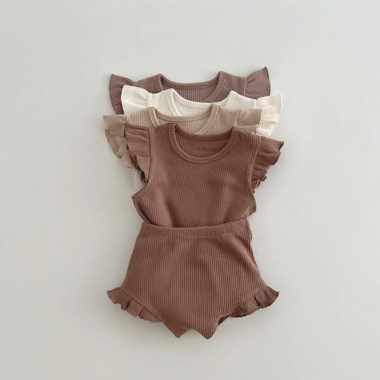 Baby Solid Color Crewneck Tops Sets