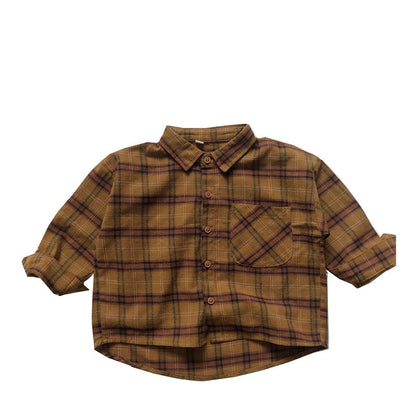 Baby Plaid Pattern Vintage Style Lapel Design Shirt