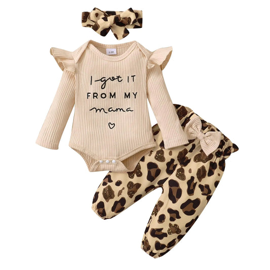 Knitted Romper Leopard Pant Set Baby