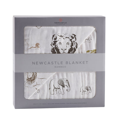 Hear Me Roar Lion and Rhinos and Elephants Bamboo Newcastle Blanket